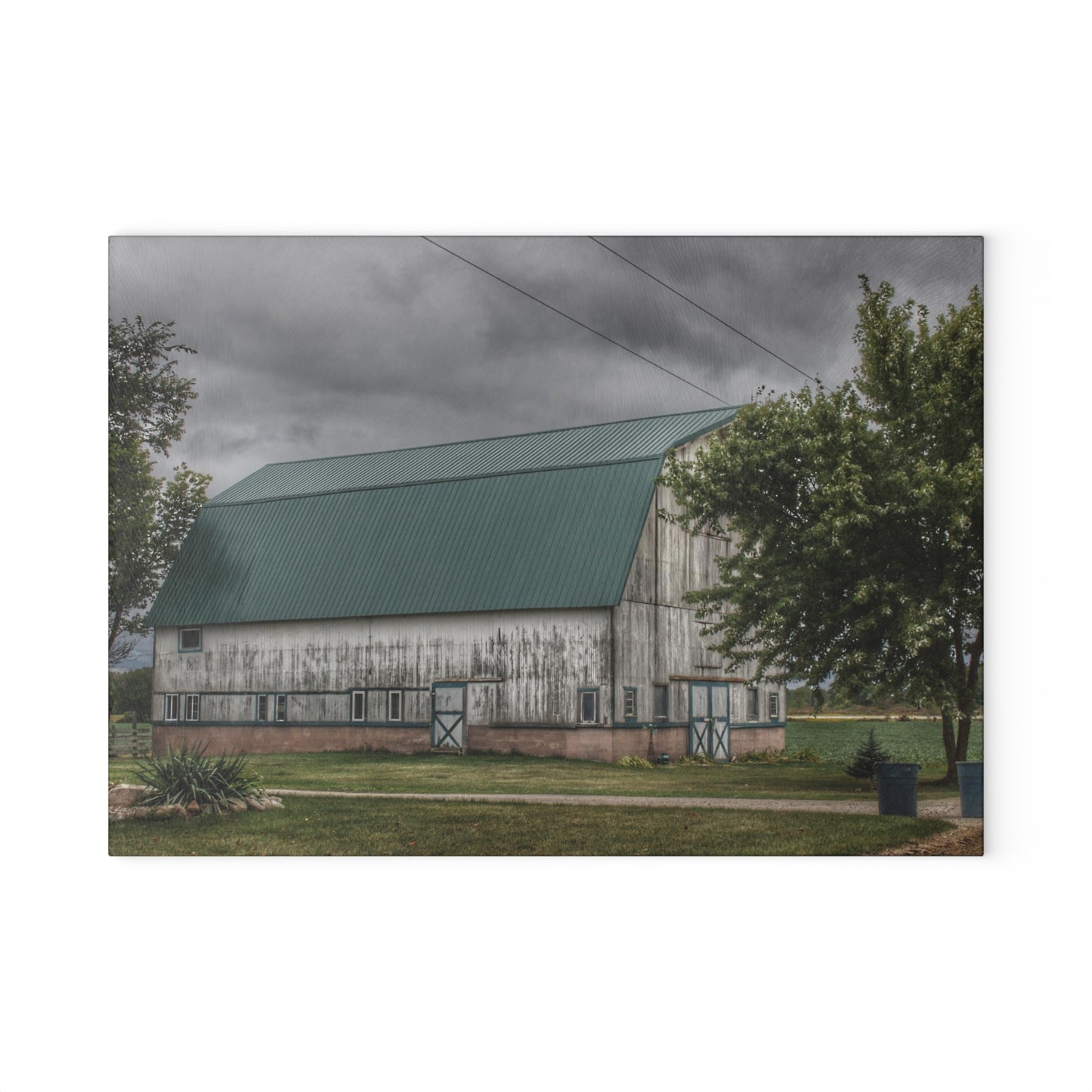 U R There Photography Bristol Road White II Rustic Farmhouse Tempered-Glass Cutting Board