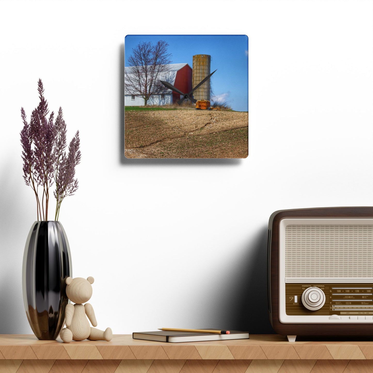U R There Photography Shay Lake Red Rustic Farmhouse Acrylic Analog Wall Clock