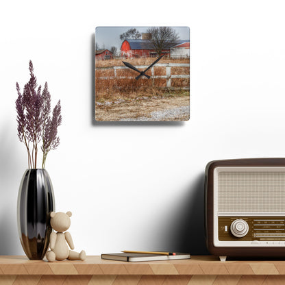 U R There Photography Mound Road Reds Rustic Farmhouse Acrylic Analog Wall Clock