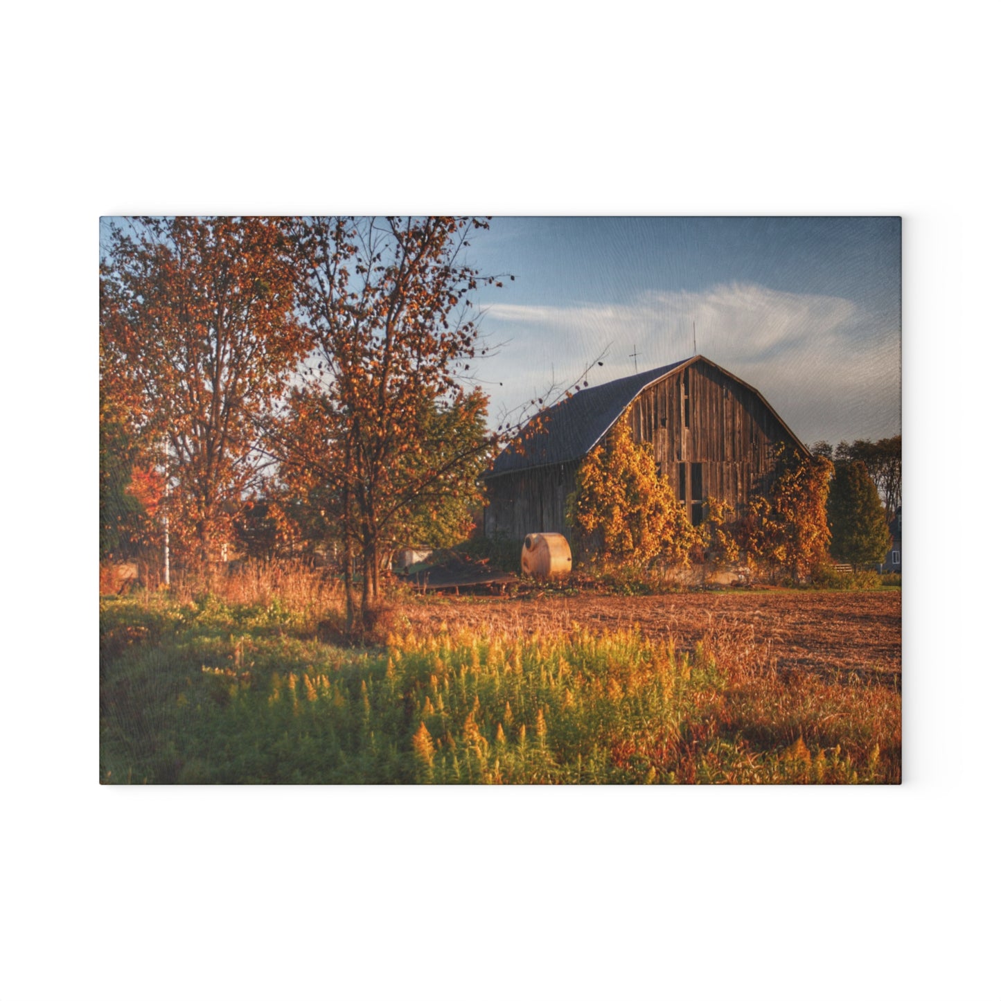 U R There Photography Lake Pleasant Road Grey Rustic Farmhouse Tempered-Glass Cutting Board 11"x 15"