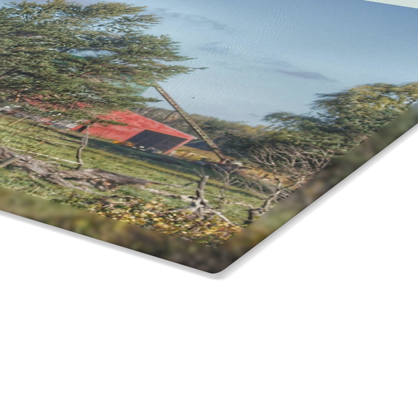 U R There Photography Croswell Wagner Road Red Rustic Farmhouse Tempered-Glass Cutting Board