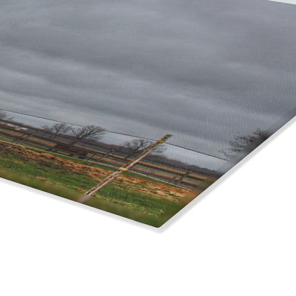 U R There Photography West Lake Road Red Barn and Windmill Rustic Farmhouse Tempered-Glass Cutting Board