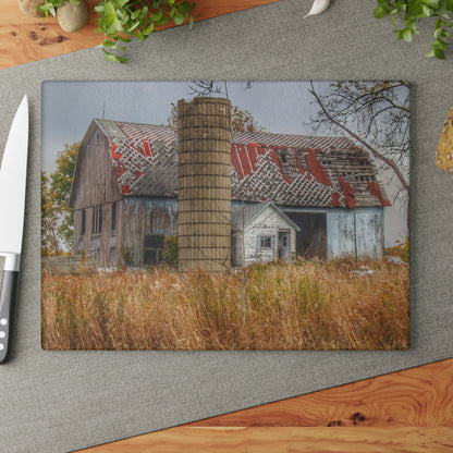 U R There Photography Hill Road Roadside Grey I Rustic Farmhouse Tempered-Glass Cutting Board