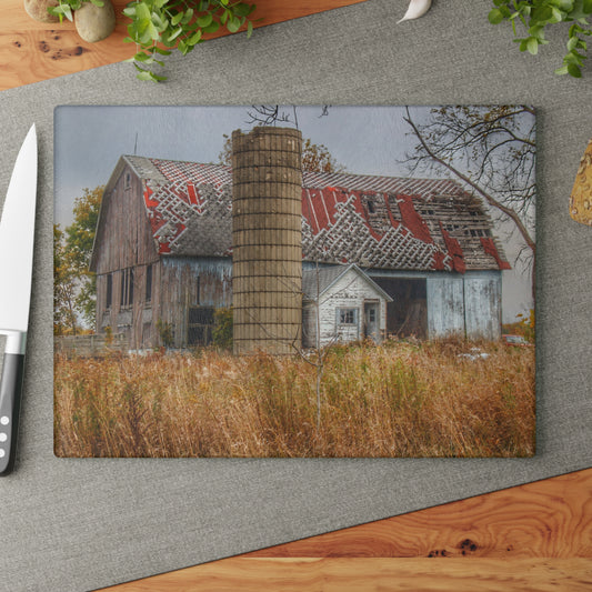 U R There Photography Hill Road Roadside Grey I Rustic Farmhouse Tempered-Glass Cutting Board