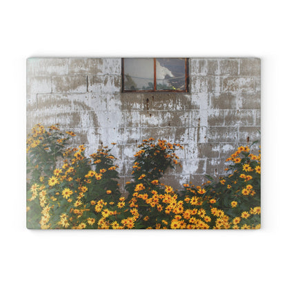 U R There Photography Golden Blooms on McDowell Rustic Farmhouse Tempered-Glass Cutting Board