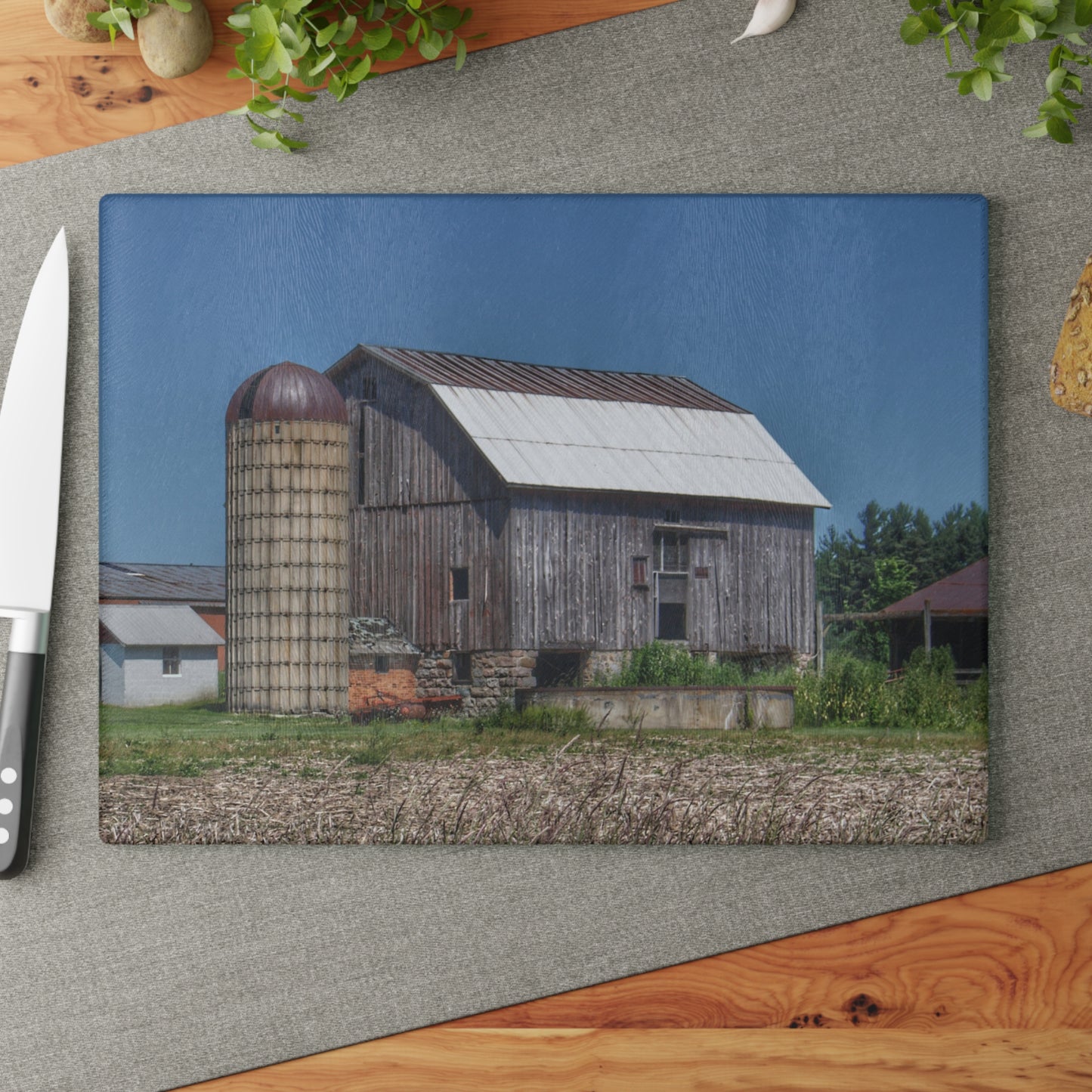 U R There Photography Millington Road Grey Rustic Farmhouse Tempered-Glass Cutting Board