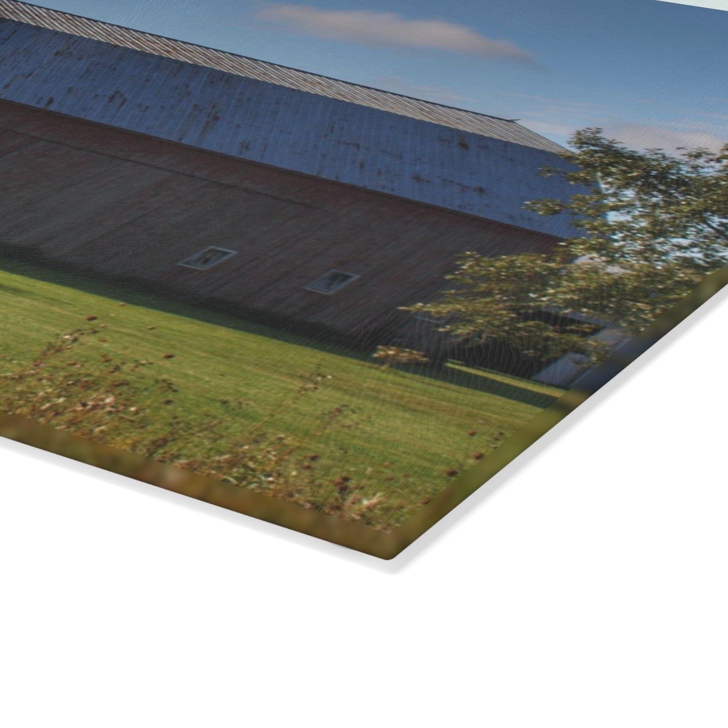 U R There Photography Croswell Fargo Road Red Rustic Farmhouse Tempered-Glass Cutting Board