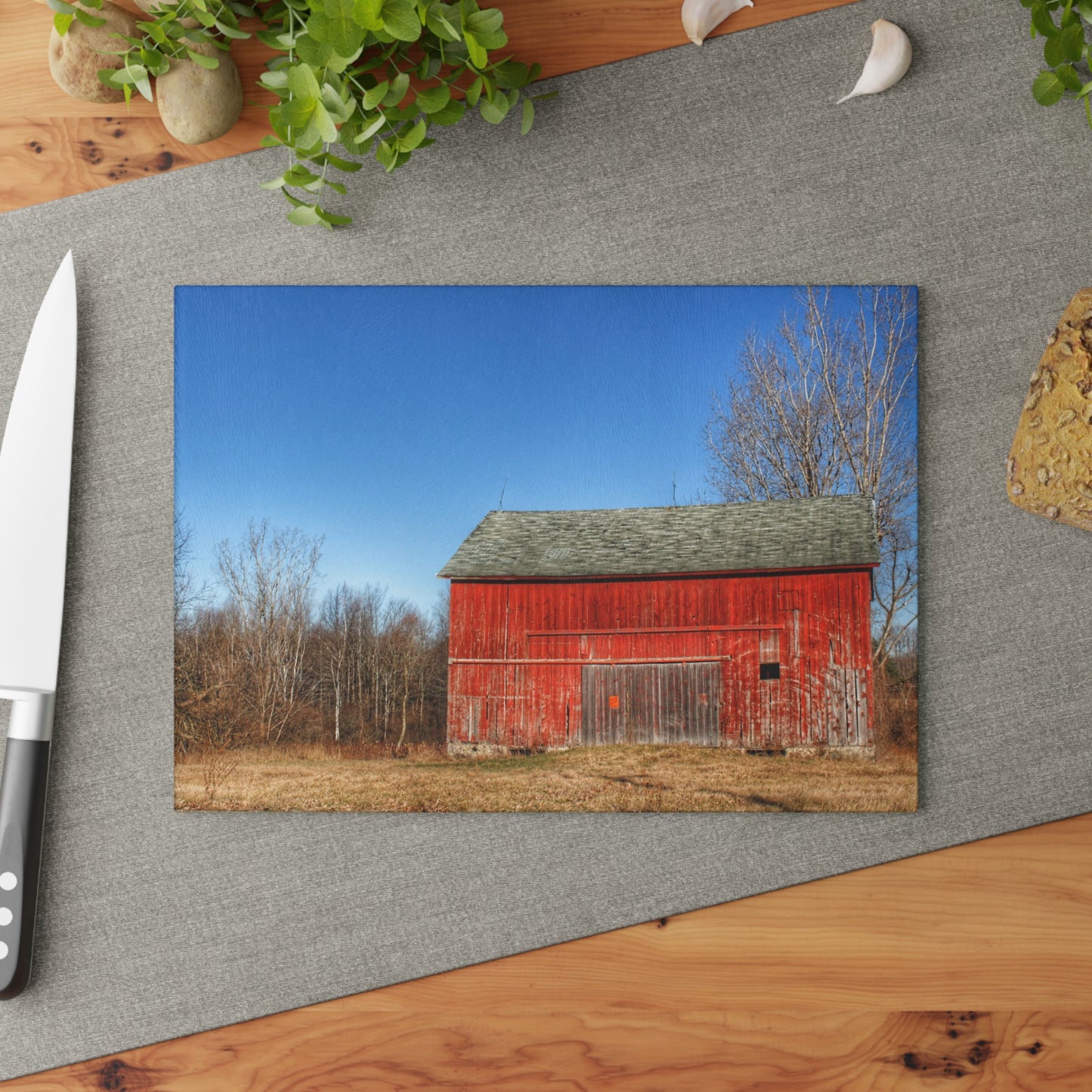 U R There Photography Vernor Road Red Rustic Farmhouse Tempered-Glass Cutting Board