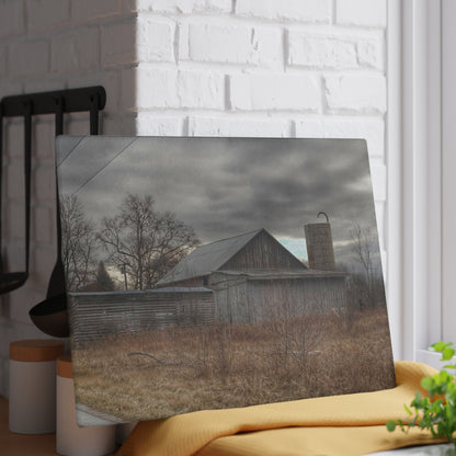 U R There Photography Church Road Grey I Rustic Farmhouse Tempered-Glass Cutting Board