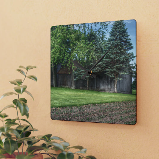 U R There Photography Barkley Road Grey I Rustic Farmhouse Acrylic Analog Wall Clock