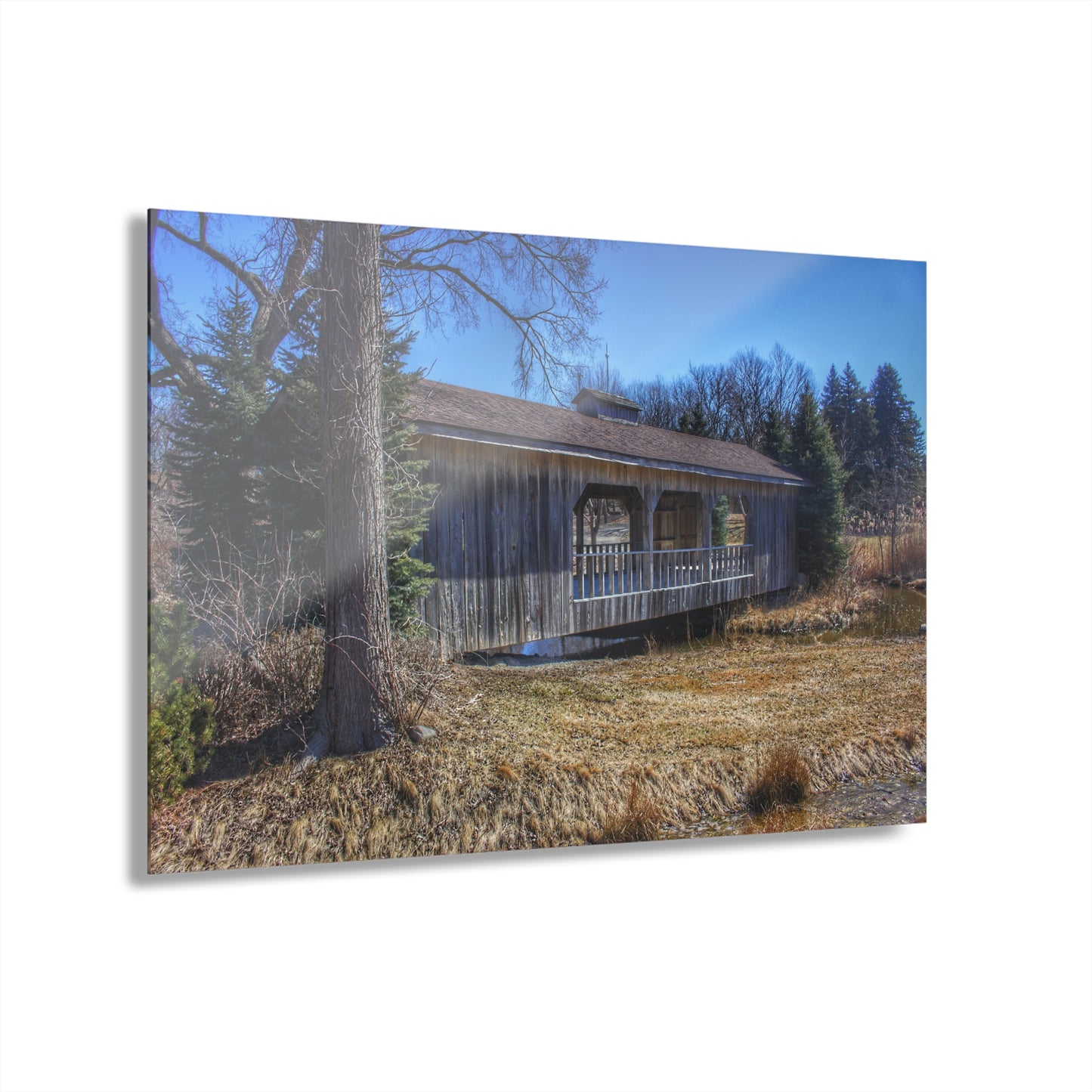 U R There Photography Covered Bridge of Campground Road I Rustic Farmhouse Acrylic Wall Print