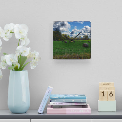 U R There Photography Haybale Heaven 2020 Rustic Farmhouse Acrylic Analog Wall Clock