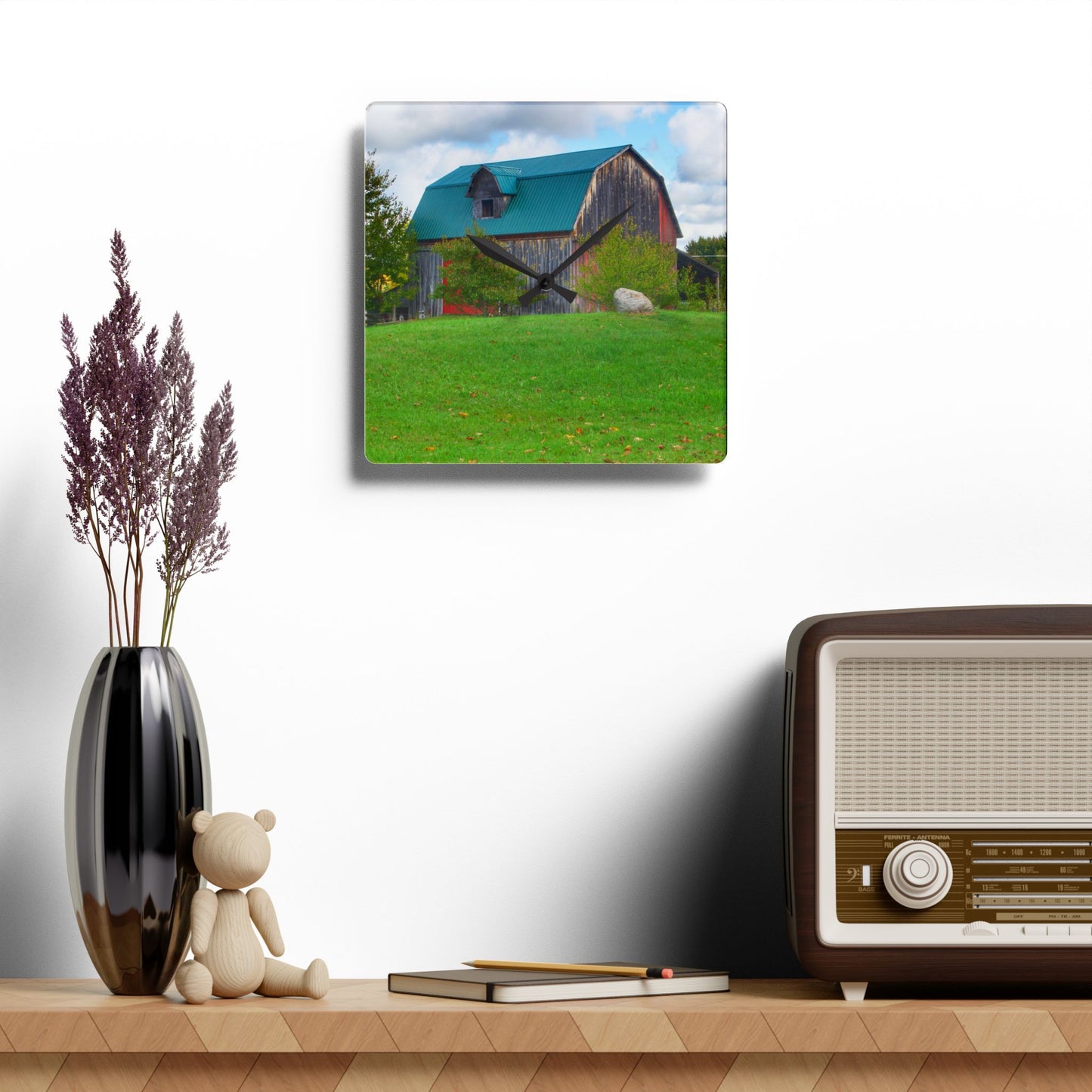 U R There Photography Frances Road Old Red II Rustic Farmhouse Acrylic Analog Wall Clock