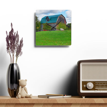 U R There Photography Frances Road Old Red II Rustic Farmhouse Acrylic Analog Wall Clock
