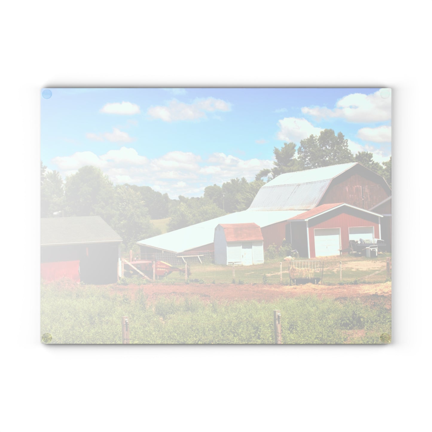 U R There Photography McKeen Lake Road Reds II Rustic Farmhouse Tempered-Glass Cutting Board