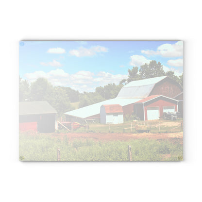 U R There Photography McKeen Lake Road Reds II Rustic Farmhouse Tempered-Glass Cutting Board