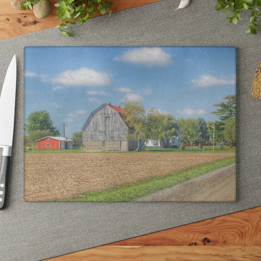 U R There Photography Sheridan Line Road Grey I Rustic Farmhouse Tempered-Glass Cutting Board