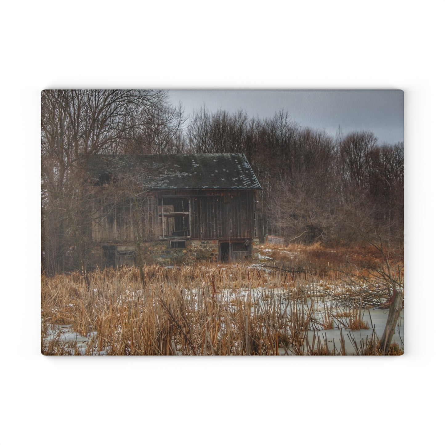 U R There Photography Norway Lake Road Hidden Grey I Rustic Farmhouse Tempered-Glass Cutting Board