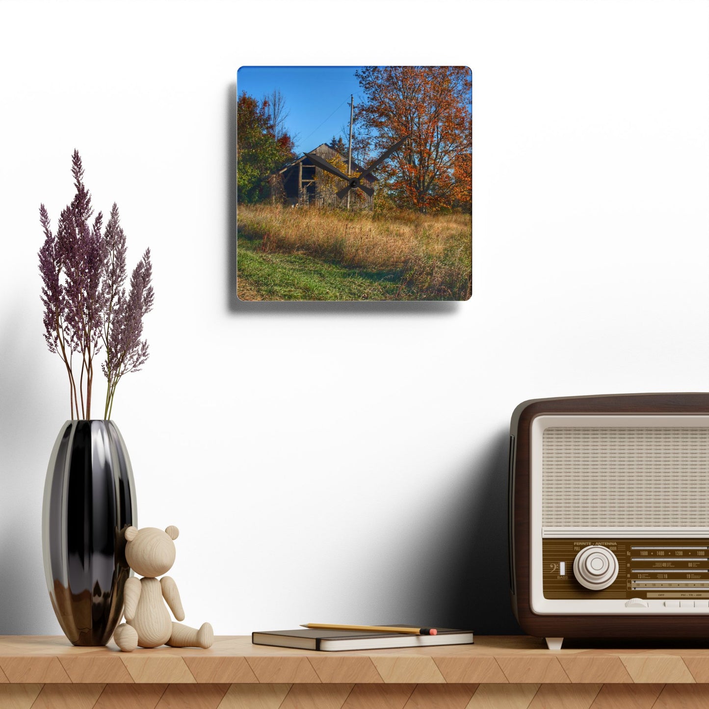 U R There Photography Clothier Road Grey Rustic Farmhouse Acrylic Analog Wall Clock