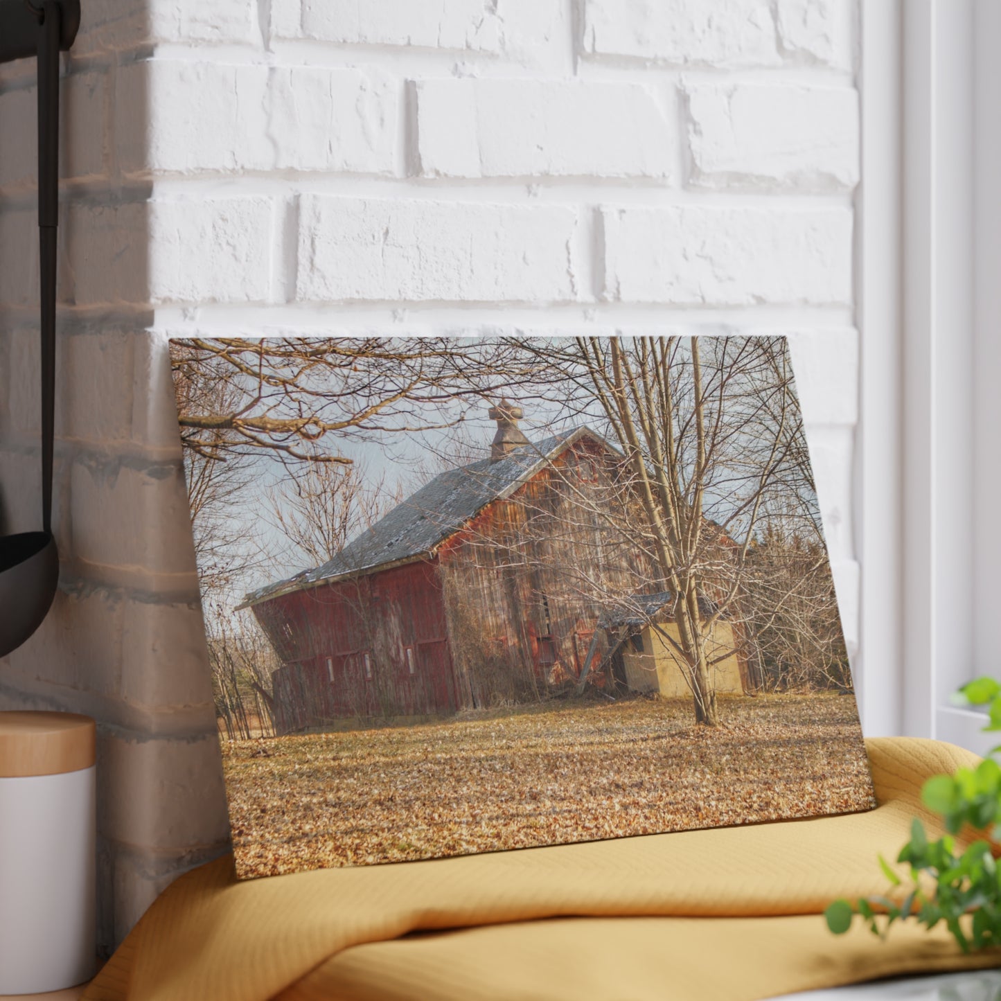 U R There Photography Millington Road Collapsing Red Rustic Farmhouse Tempered-Glass Cutting Board