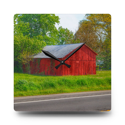 M-25 Little Red Rustic Farmhouse Acrylic Analog Wall Clock 10.75'' × 10.75'' (Square)