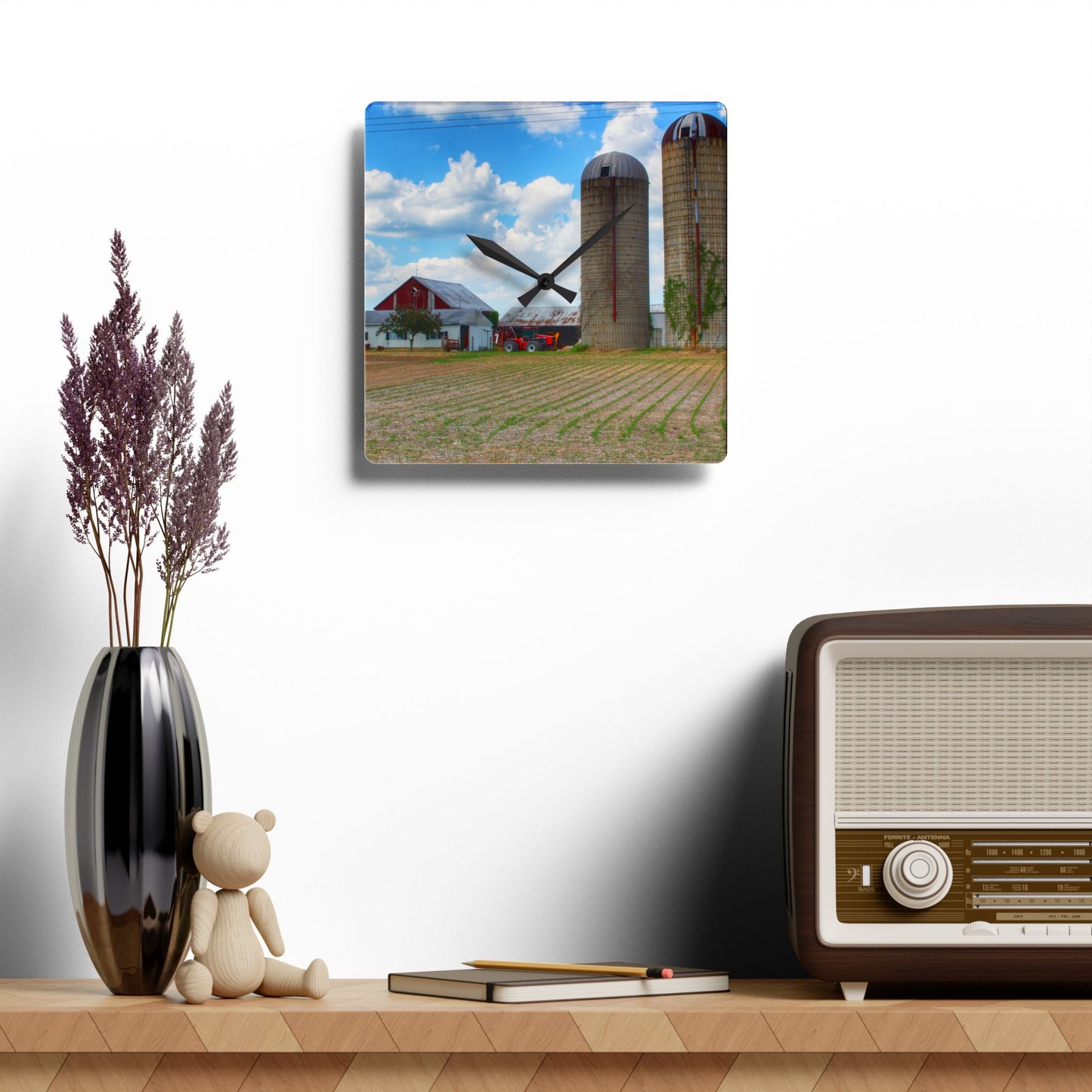 U R There Photography Marlette Road Farm III Rustic Farmhouse Acrylic Analog Wall Clock