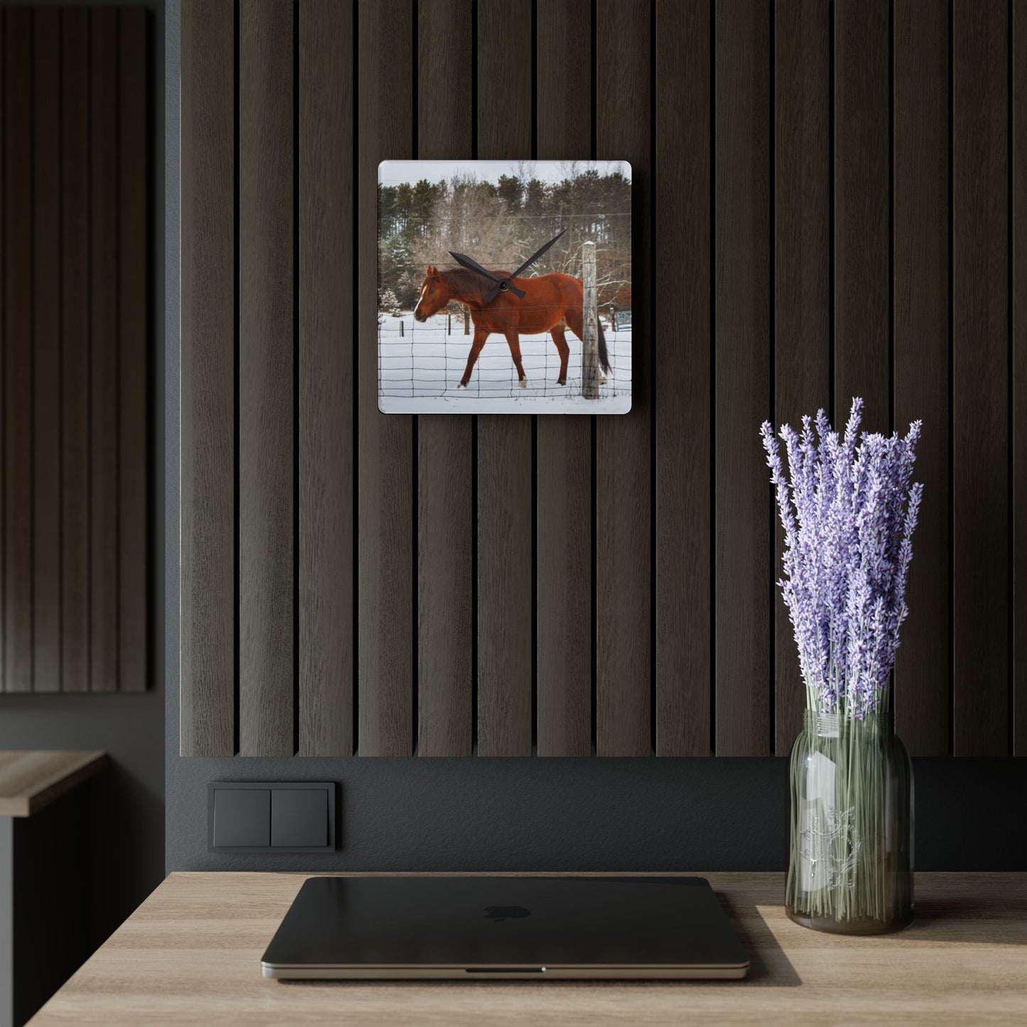 U R There Photography Roadside Chestnut Rustic Farmhouse Acrylic Analog Wall Clock