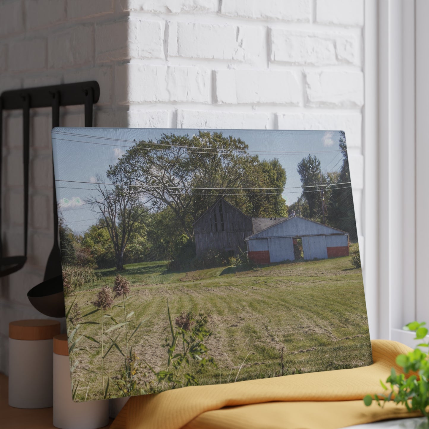 U R There Photography Havens Road Grey Rustic Farmhouse Tempered-Glass Cutting Board