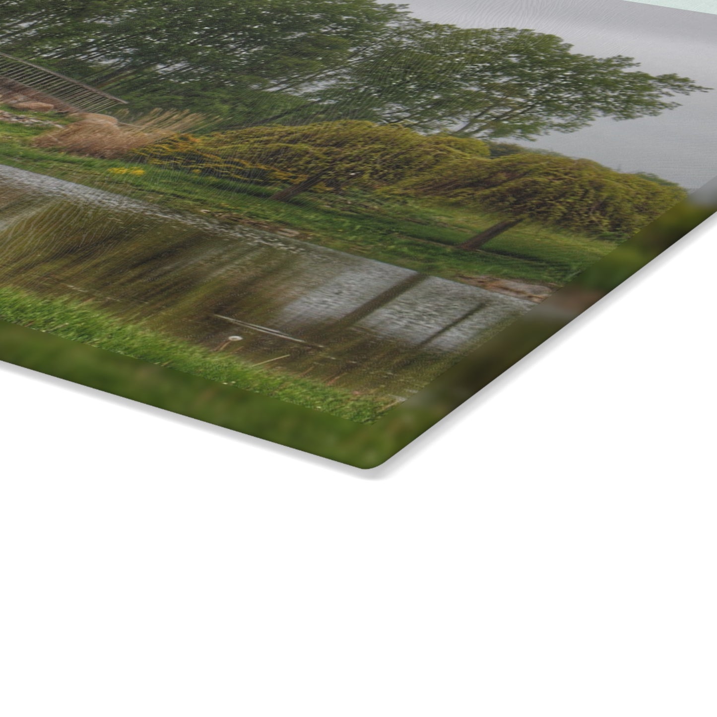 U R There Photography Bridge of Summer Road I Rustic Farmhouse Tempered-Glass Cutting Board