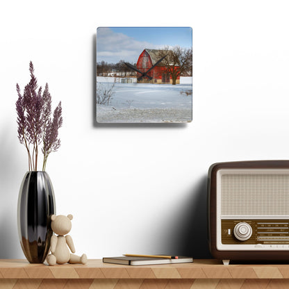 U R There Photography Oregon Road Hillside Red Rustic Farmhouse Acrylic Analog Wall Clock