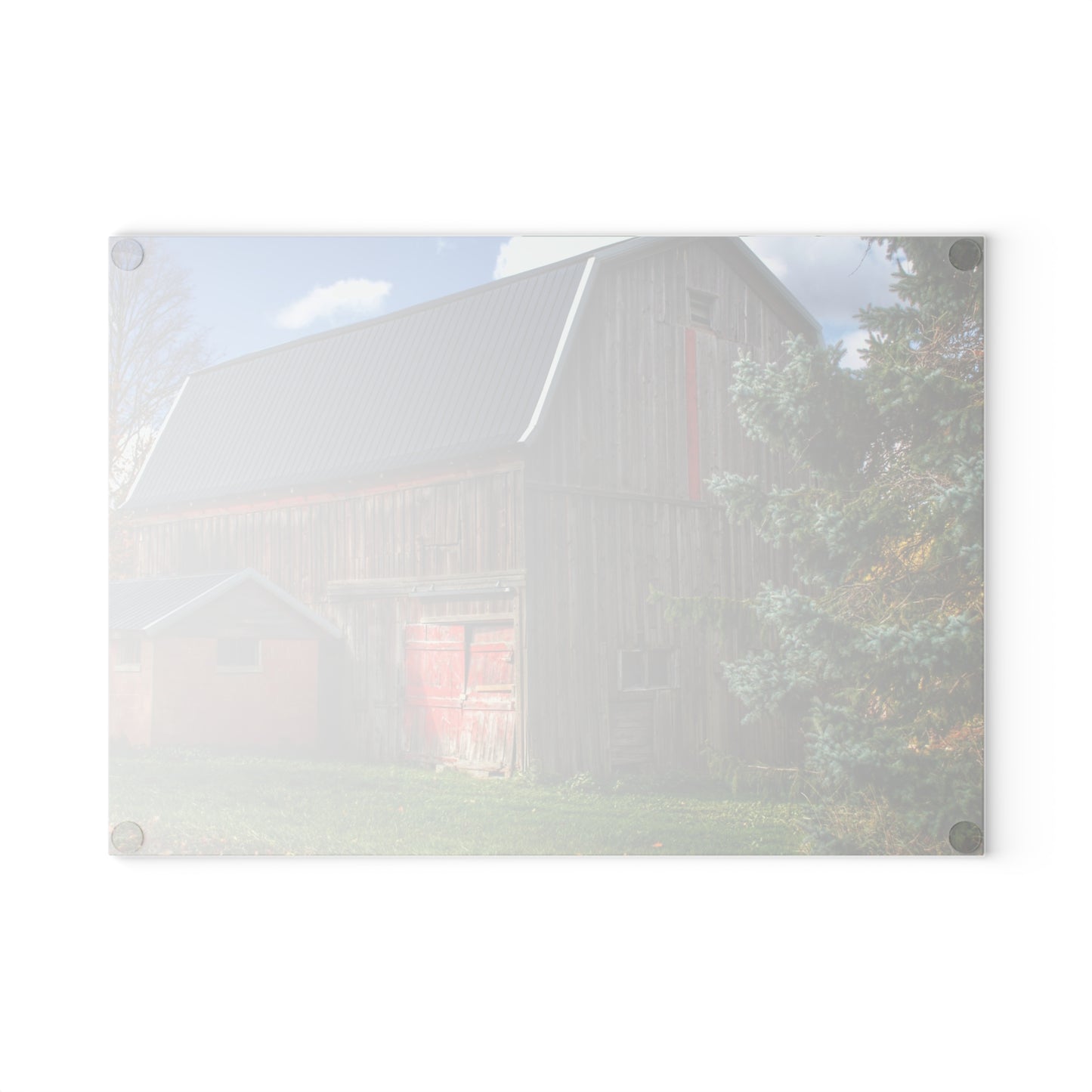 U R There Photography East Leonard Road Red Rustic Farmhouse Tempered-Glass Cutting Board