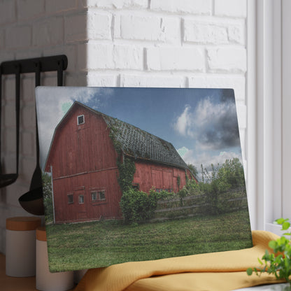 U R There Photography Hegel Road Old Red I Rustic Farmhouse Tempered-Glass Cutting Board 8"x 11"