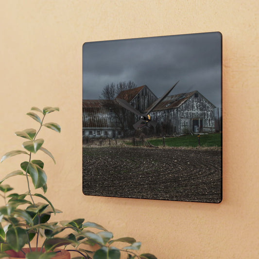 U R There Photography Rusted and Grey on Newark Road Rustic Farmhouse Acrylic Analog Wall Clock