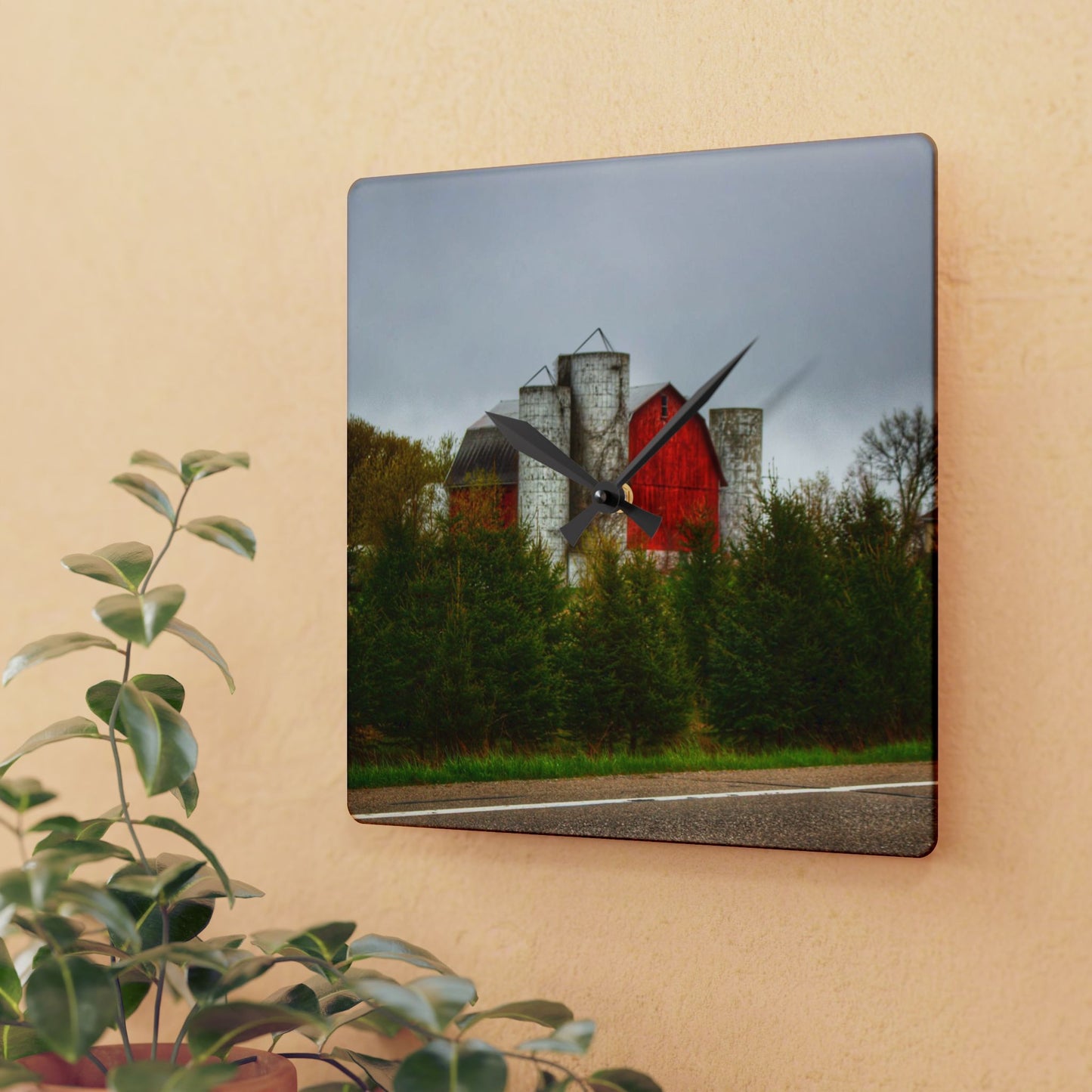 U R There Photography Castle Corner Red II Rustic Farmhouse Acrylic Analog Wall Clock