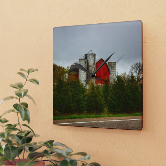 U R There Photography Castle Corner Red II Rustic Farmhouse Acrylic Analog Wall Clock