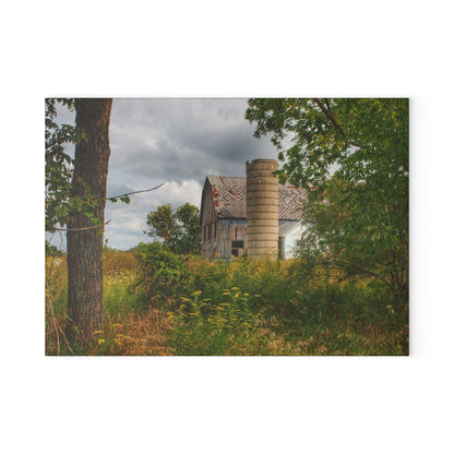 U R There Photography Hill Road Roadside Grey III Rustic Farmhouse Tempered-Glass Cutting Board