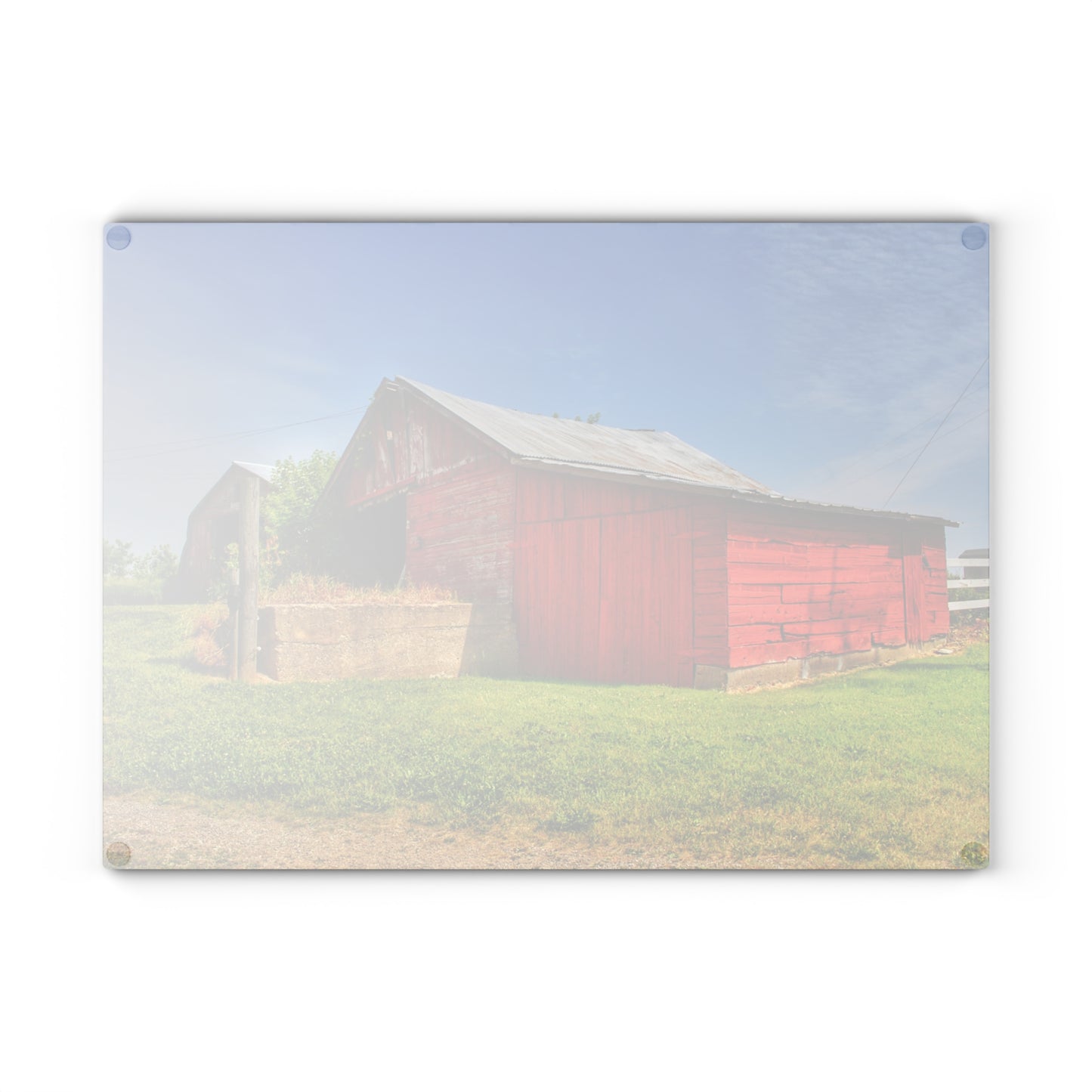 U R There Photography Marlette Road Saltbox Red Rustic Farmhouse Tempered-Glass Cutting Board