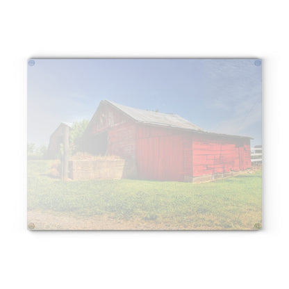U R There Photography Marlette Road Saltbox Red Rustic Farmhouse Tempered-Glass Cutting Board