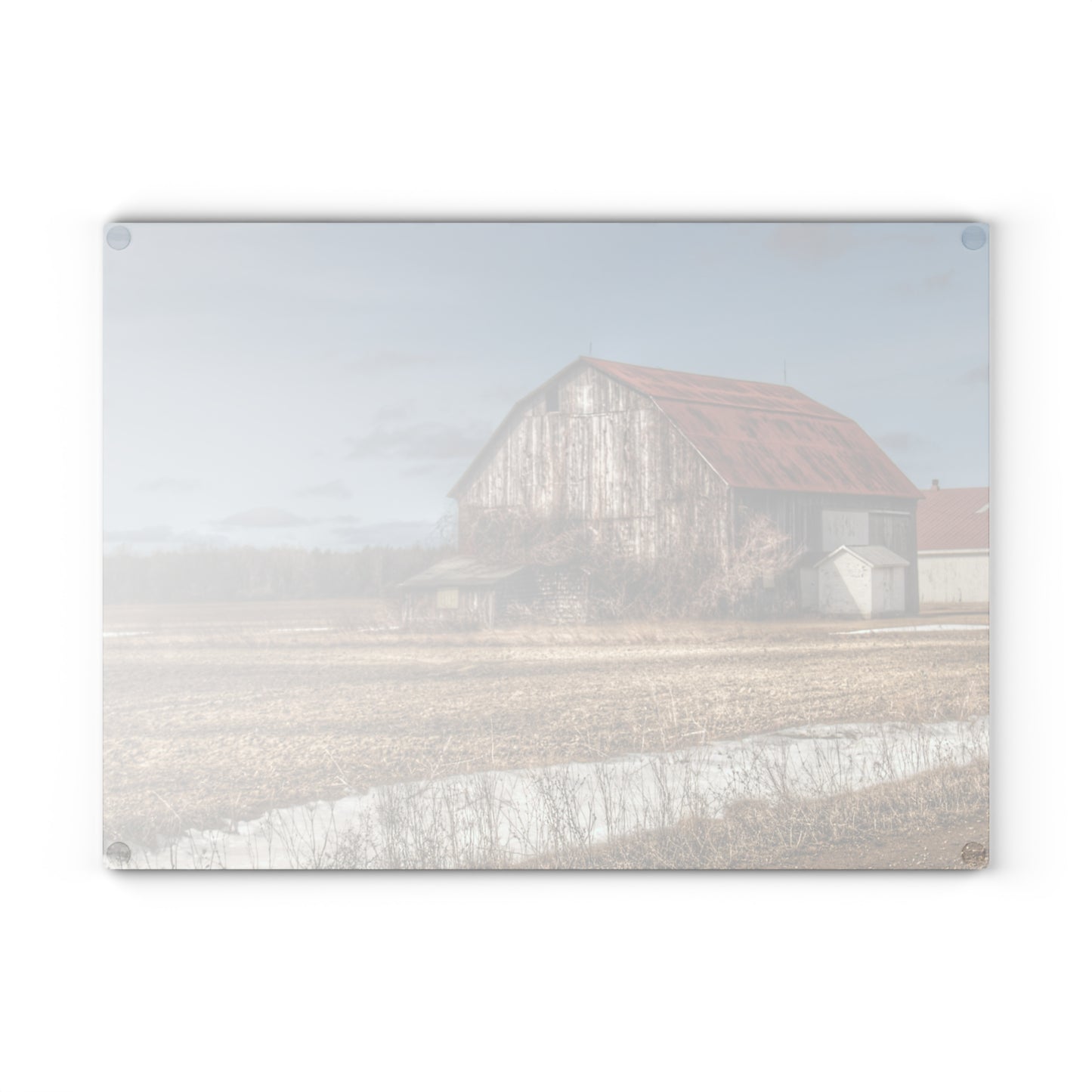 U R There Photography South Church Road Rusty Red Rustic Farmhouse Tempered-Glass Cutting Board