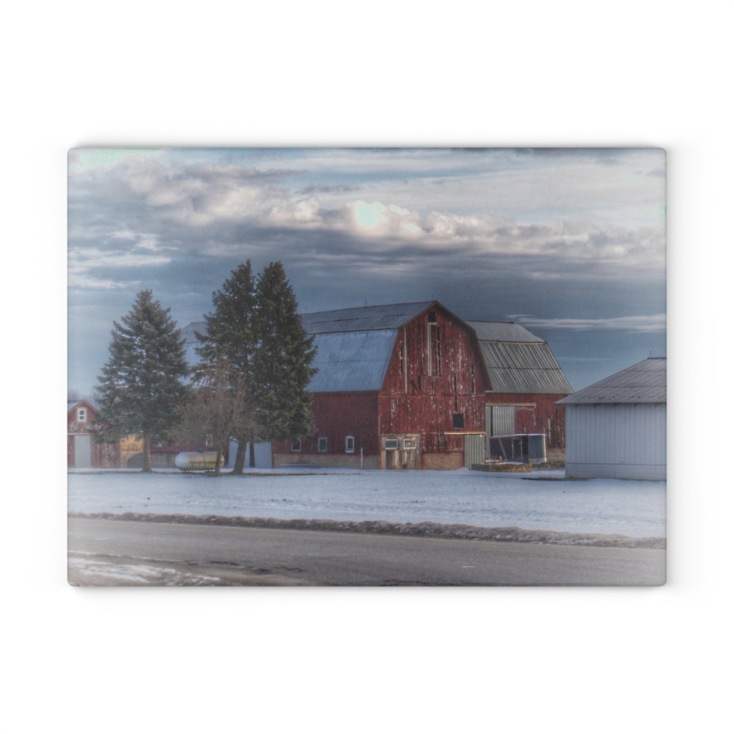 U R There Photography Glover Road Red Rustic Farmhouse Tempered-Glass Cutting Board