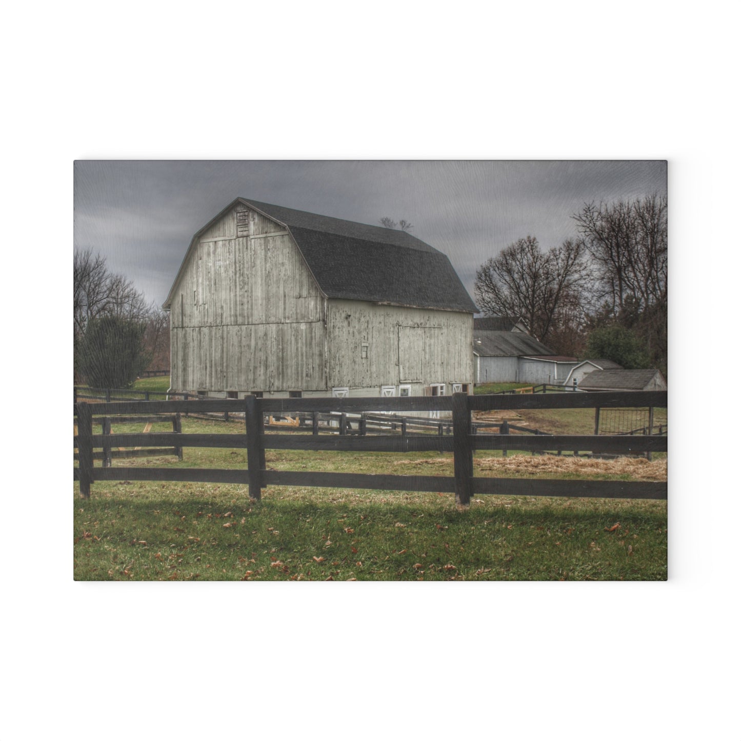 U R There Photography Roadside White Beyond the Fences Rustic Farmhouse Tempered-Glass Cutting Board
