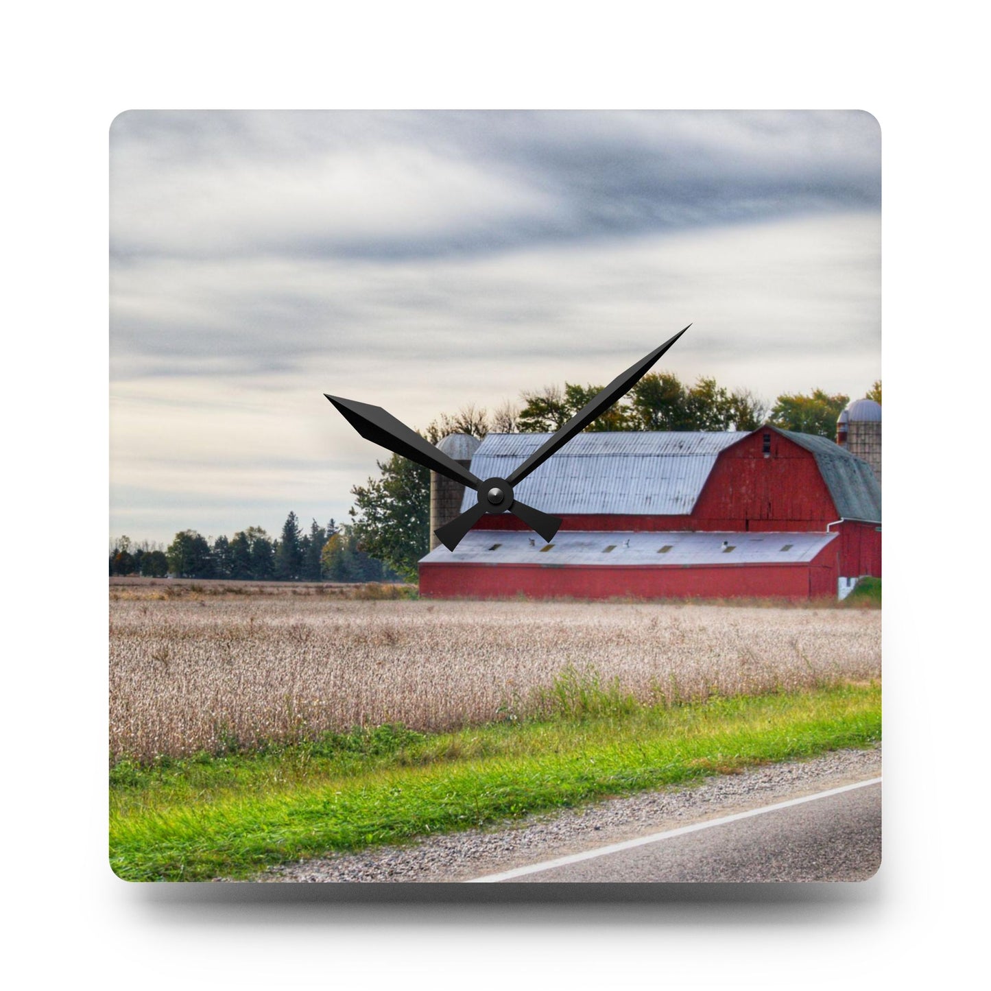 U R There Photography Brown City Red II Rustic Farmhouse Acrylic Analog Wall Clock