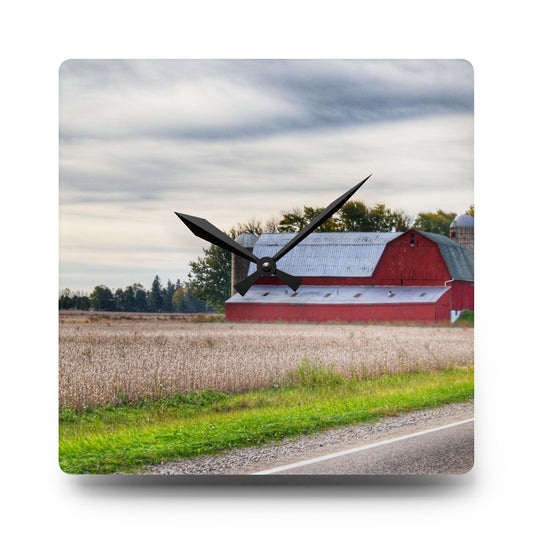 Brown City Red II Rustic Farmhouse Acrylic Analog Wall Clock 10.75'' × 10.75'' (Square)