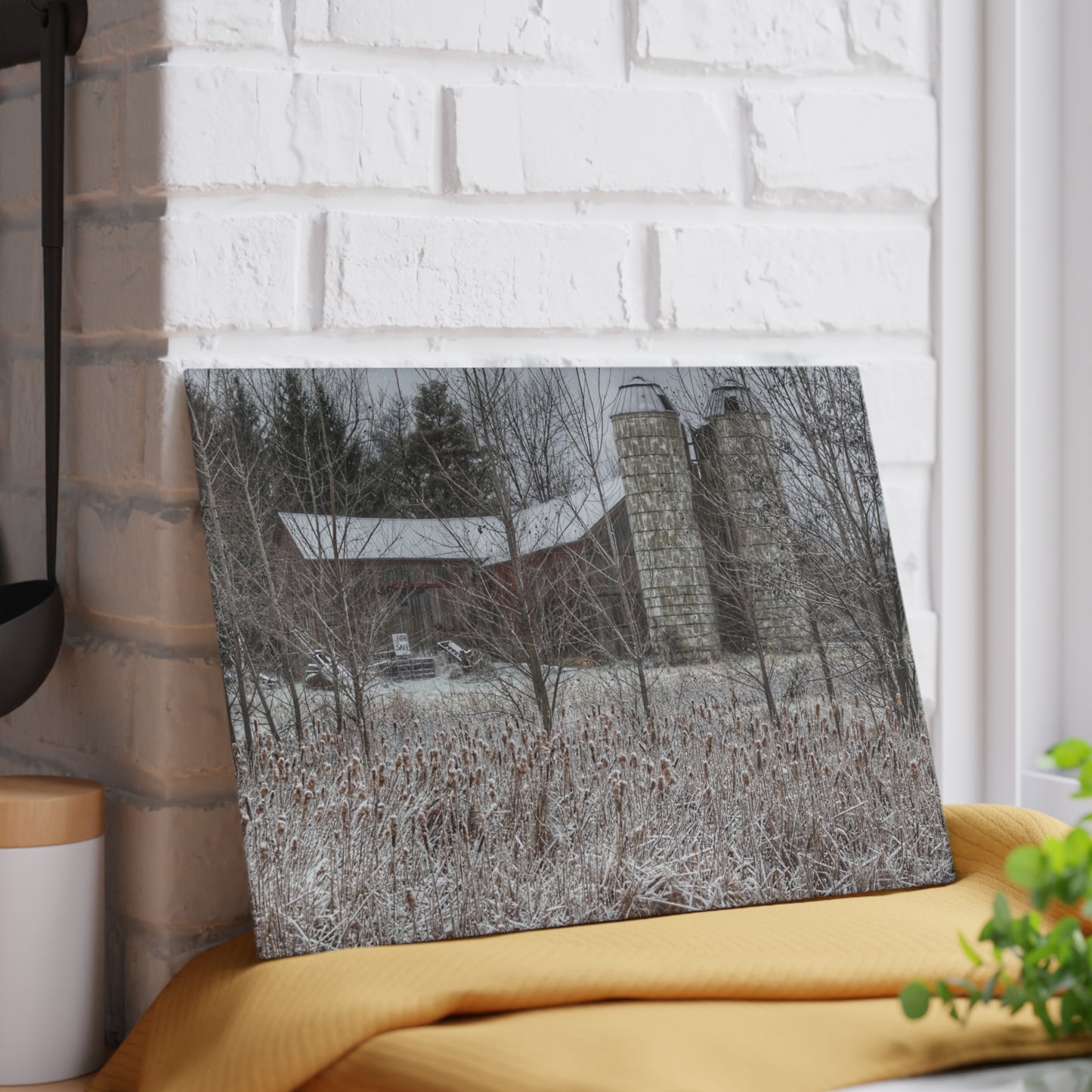 U R There Photography Washburn Road Hidden Red Rustic Farmhouse Tempered-Glass Cutting Board