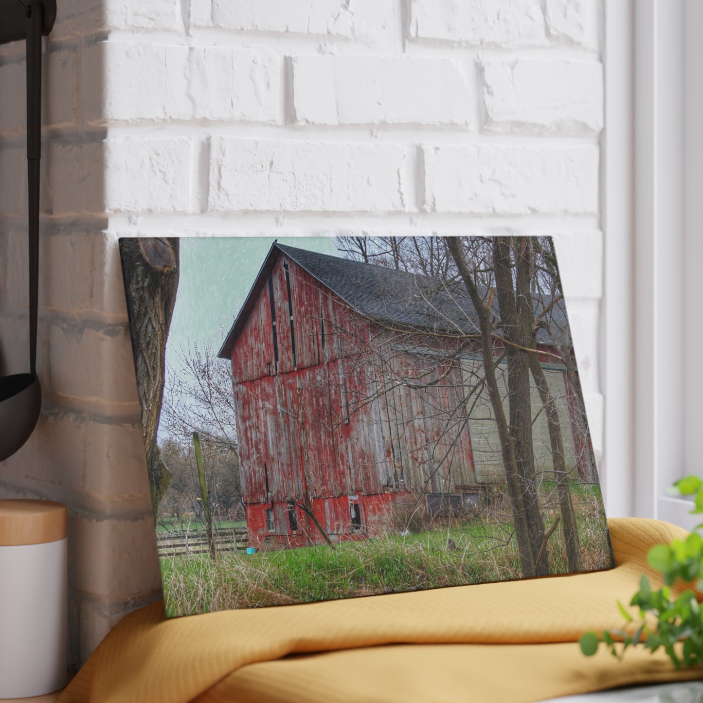 U R There Photography Lake George Red I Rustic Farmhouse Tempered-Glass Cutting Board