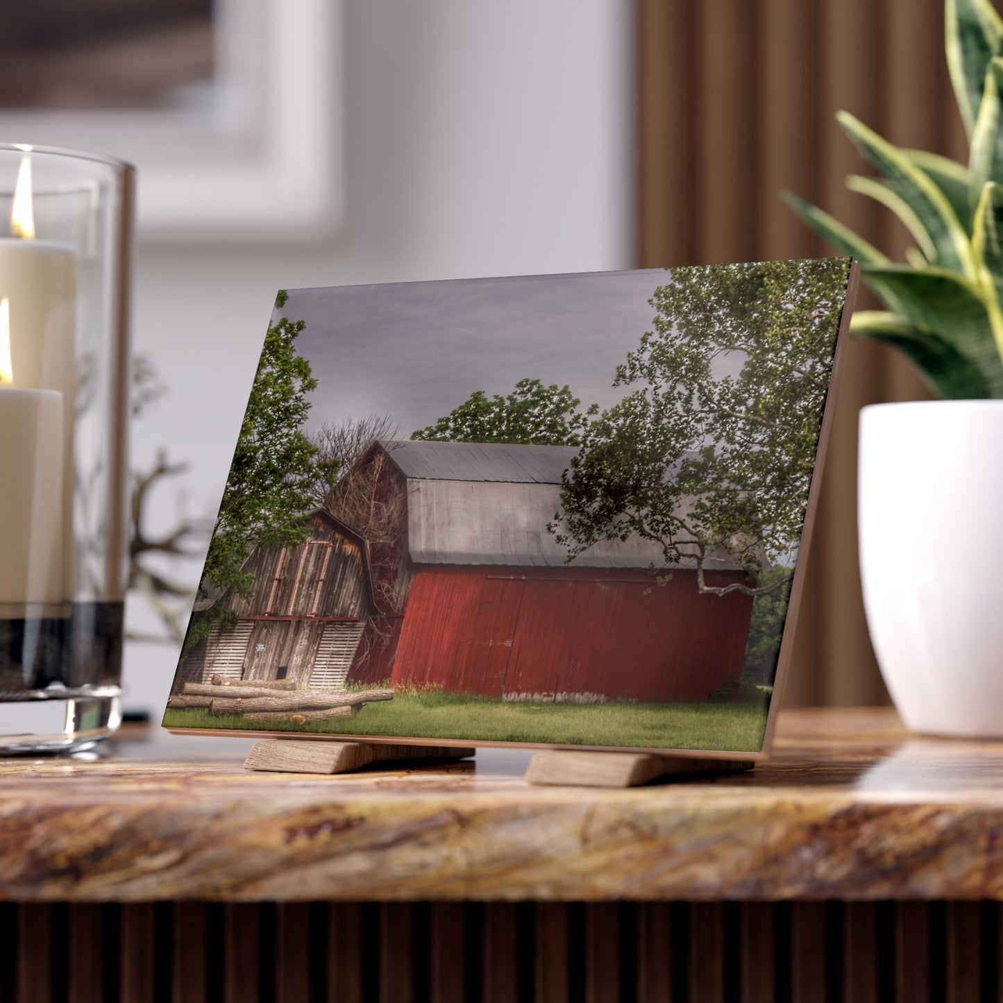 U R There Photography Barkley Road Buddies Rustic Farmhouse Decorative Ceramic Tile 6" × 8" Glossy