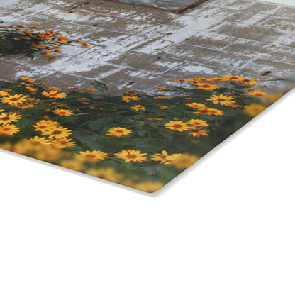 U R There Photography Golden Blooms on McDowell Rustic Farmhouse Tempered-Glass Cutting Board