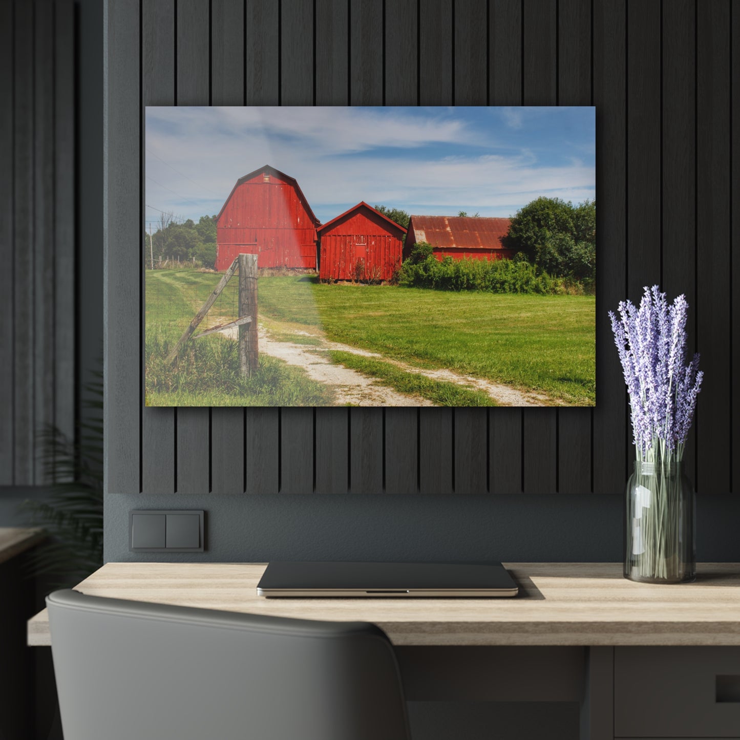 U R There Photography South Oak Road Reds I Rustic Farmhouse Acrylic Wall Print