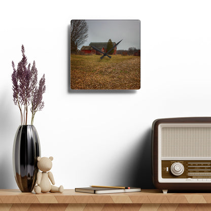 U R There Photography Wilder Road Reds in Spring Rustic Farmhouse Acrylic Analog Wall Clock