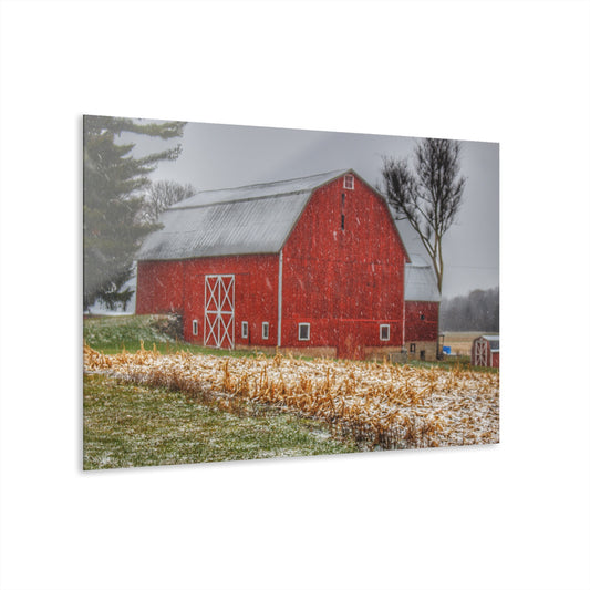 U R There Photography Shoemaker Road Winter Reds I Rustic Farmhouse Acrylic Wall Print